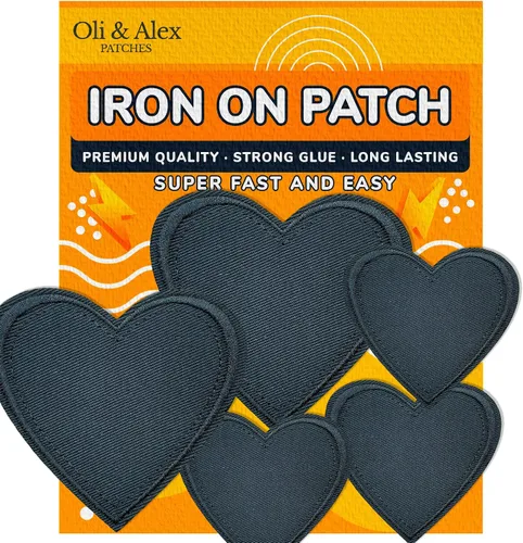 Vista 9 de Parches para planchar – Parche de corazón negro, 6 piezas, parche bordado para planchar de 2.2 x 1.8 pulgadas – 2.2 x 1.9 in – A-24