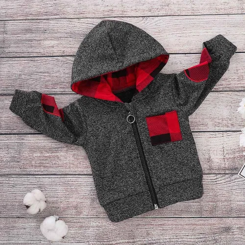 Vista 2 de KONFA Abrigo con capucha para niños y niñas, elegante, a cuadros, con bolsillo, floral, para niños