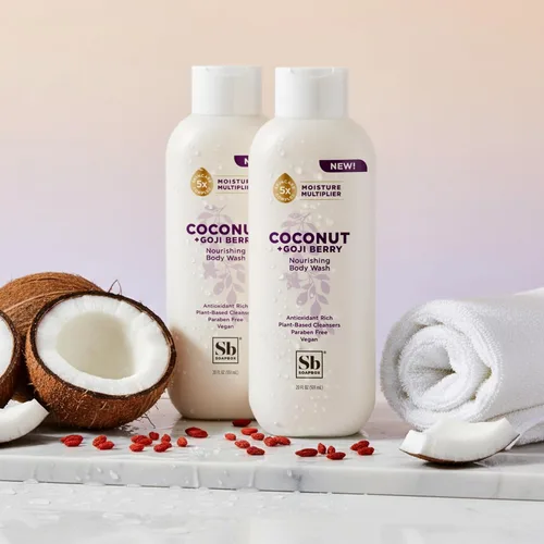 Vista 3 de Soapbox Gel de baño, coco + bayas de Goji para mujeres, hombres, vegano + jabón hidratante rico en antioxidantes con manteca de karité, péptidos