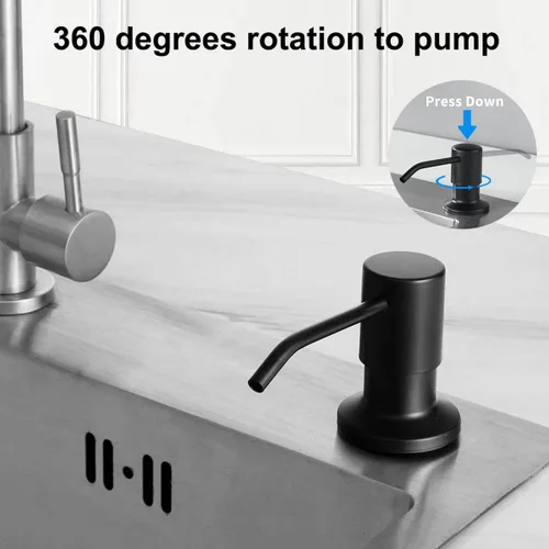 Vista 2 de Dispensador de jabón para fregadero de cocina, dispensador de jabón integrado de acero inoxidable Cabezal de bomba de encimera, dispensador