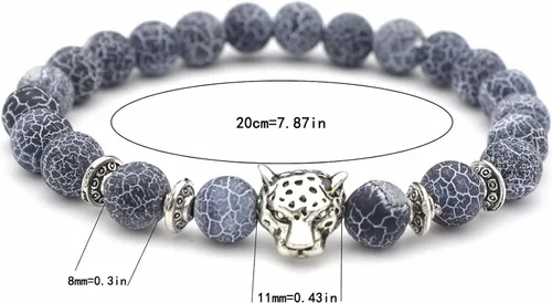 Vista 4 de Pulsera unisex de 0.315 in de roca volcánica chapada en oro de pantera de leopardo con cuentas de Buda, piedra natural, antiansiedad, difusor