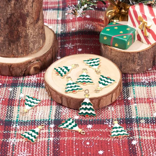 Vista 6 de Cheriswelry Colgantes colgantes de esmalte de aleación de Navidad, dijes de metal, encantadores adornos colgantes para manualidades, pulseras