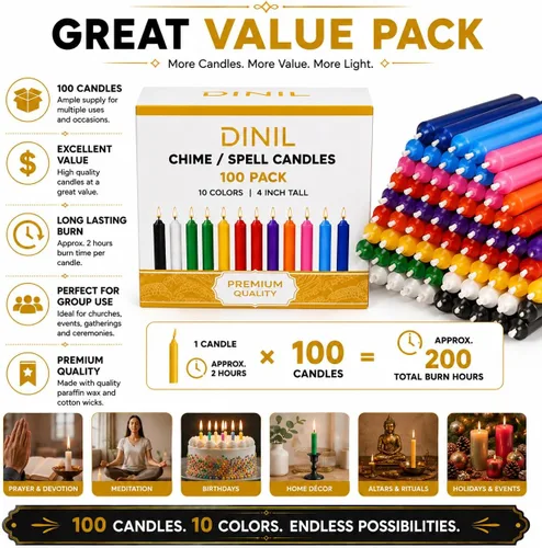 Vista 3 de Dinil Velas de hechizo surtidas, paquete de 100 velas sin perfume de 4 10 colores surtidos