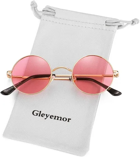 Vista 17 de Gleyemor Gafas de sol redondas polarizadas para hombres y mujeres, lentes 01 Oro/Rojo Claro