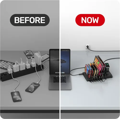 Vista 5 de Unitek Estación de carga USB de 120 W, 10 puertos rápidos, concentrador de carga múltiple para múltiples dispositivos Apple con puerto QC 3.0 PD