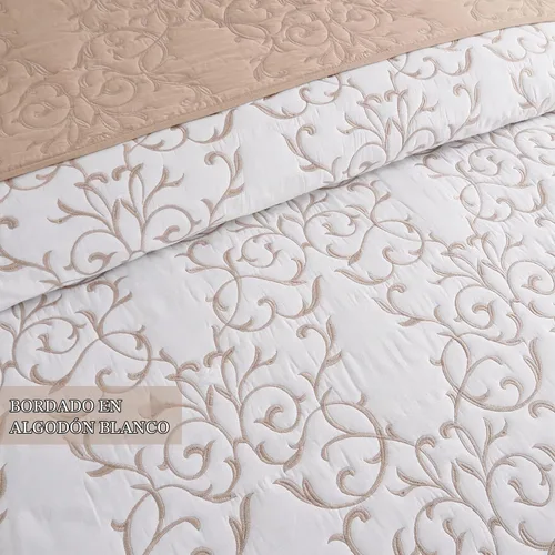 Vista 4 de Querencia Colcha de Algodón Tamaño Queen - Cubrecama de Algodón Bordada Beige, Colcha Tostada Ropa de Cama Toile de Campo Francés, Juego
