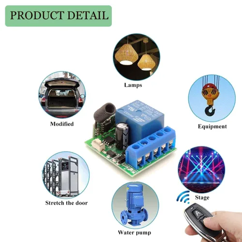 Vista 6 de Control remoto de 433 mhz, interruptor de control remoto de 12 V, CC 12 V, 1 canal, 433 Mhz, módulo de relé inalámbrico, control remoto, interruptor