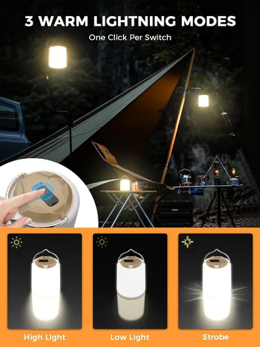 Vista 3 de Smiling Shark Linterna LED para campamento, mini lámpara de campamento, luz cálida, recargable y portátil, regulable, impermeable, lámpara de tienda