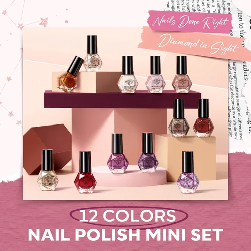 Vista 5 de modelones Juego de esmaltes de uñas de 12 colores, rojo burdeos, Año Nuevo 2025, juego de esmaltes de uñas champán dorado con purpurina rojo oscuro