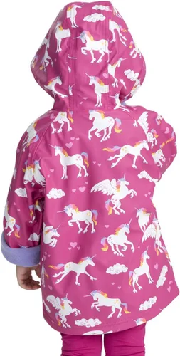 Vista 3 de Hatley Chaqueta de lluvia estampada con botones para niña Arcoiris Unicornios