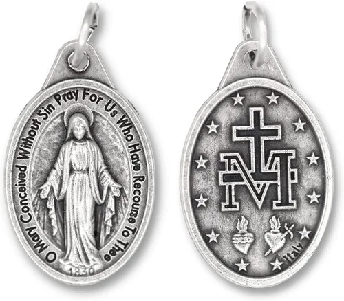 Vista 4 de Caritas et Fides Paquete de 10 medallas milagrosas para collar, 1 pulgada ovalada, plata oxidada, milagrosas, colgante para collar, medallas