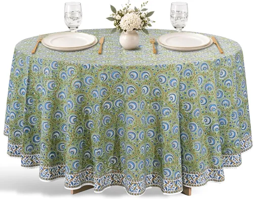 Vista 85 de Ridhi Mantel redondo estampado a mano color rosa flamenco 120 pulgadas 100%
