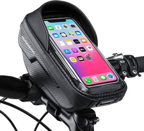 Vista 8 de ROCKBROS Bolsa de montaje para teléfono de bicicleta, bolsa para manillar con marco frontal para bicicleta, funda impermeable para teléfono, bolsa