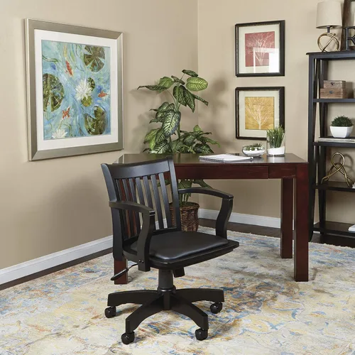 Vista 2 de OSP Designs Silla de madera Deluxe, silla de escritorio con asiento de madera acolchado, madera de fruta, Madera, Negro