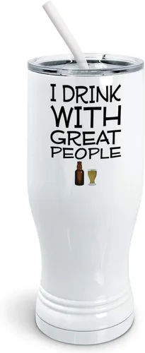 Vista 8 de PixiDoodle Great Drinking Buddies Pilsner Vaso con tapa deslizante resistente a derrames y paja de silicona (14 oz Pilsner, blanco)