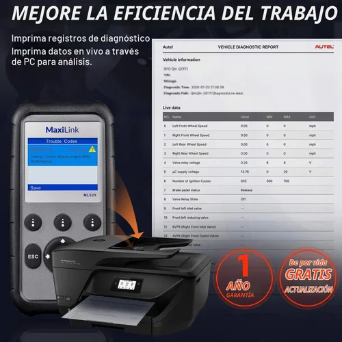 Vista 8 de 2026 Nuevo Autel ML629 Escáner OBD2, herramienta de diagnóstico de transmisión del motor ABS SRS, lector de códigos OBDII completo para mecánicos