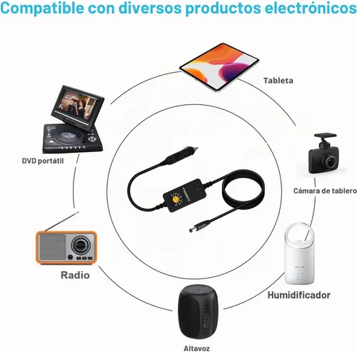Vista 2 de Adaptador de cargador de coche con 3 V, 4.5 V, 5 V, 6 V, 7.5 V, 9 V, 12 V, 2 A, encendedor de cigarrillos automático, enchufe macho, cable adaptador