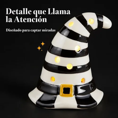 Vista 5 de Mud Pie - Sombrero de bruja iluminado para decoración de Halloween, estante