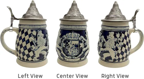 Vista 5 de 0,65 litros OktoberfestHaus Regalos alemanes para hombres pintados a mano Stein Bayern Escudo de armas con tapa de metal Jarras de Cerveza y Jarra
