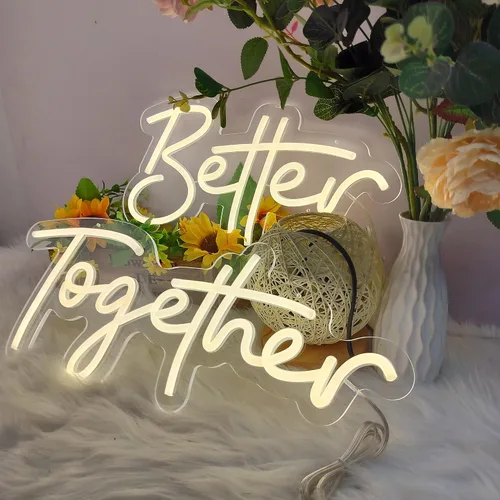 Vista 4 de Better Together - Letrero LED de neón de 2 piezas, decoración de pared regulable para sala de estar, dormitorio, bar, regalo de boda, decoración