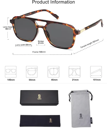 Vista 5 de SOJOS Lentes de sol estilo aviador retro para mujeres y hombres, rectángulos de moda SJ2202