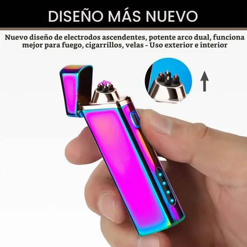 Vista 3 de Encendedor de plasma eléctrico a prueba de viento de arco - recargable por USB, indicador de batería mejorado - Multicromo