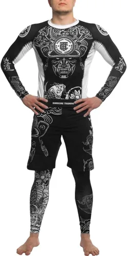 Vista 4 de Hardcore Training Camiseta de compresión para hombre, manga larga, Jiu Jitsu, MMA No-Gi, BJJ apretada, capa base de combate