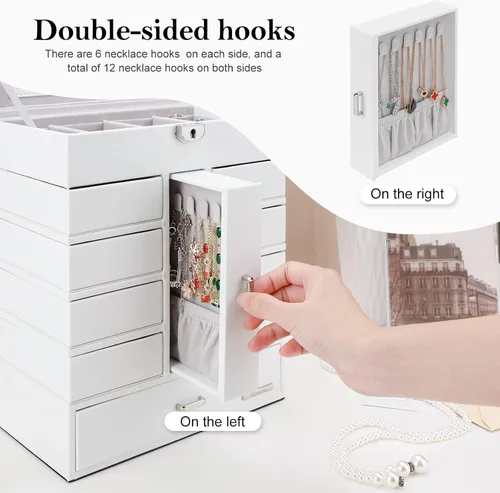 Vista 8 de Homde Paquete de caja de joyería negra una enorme caja de joyería + una caja de joyería blanca con 10 cajones
