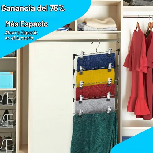 Vista 4 de DEILSY™ Perchas para falda de 5 niveles con clips (3 PK) Perchas para ahorrar espacio de pantalones Múltiples en una con clip Perchas para ropa