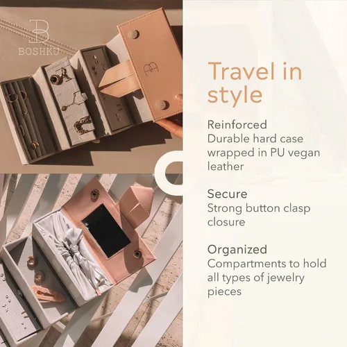 Vista 7 de Joyero organizador de joyas de viaje Lujoso organizador de viaje compacto con soporte para collares, organizador de aretes, soporte para anillos