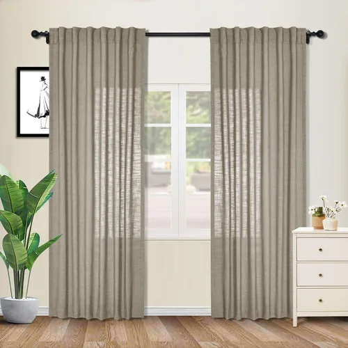 Vista 13 de cololeaf Cortinas de lino naturales de 63 pulgadas de largo, cortinas neutras con bolsillo para barra, pestaña trasera, oscurecimiento de la Aqua