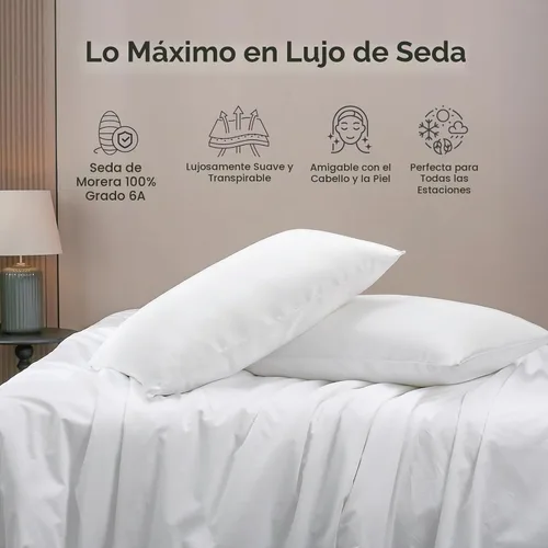 Vista 2 de Juego de 2 fundas de almohada de seda de morera pura, tamaño Queen con cremallera, grado 6A, 19 mommes, 600 hilos, suave, refrescante, agradable al