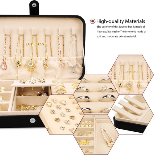 Vista 4 de CLUDEMAS Joyero organizador de viaje para mujeres y niñas pequeñas cajas de almacenamiento de joyas de piel sintética soporte portátil para joyas