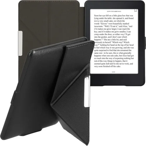 Vista 8 de kwmobile Origami - Funda compatible con Amazon Kindle Paperwhite, funda delgada de piel sintética con soporte, color negro