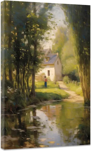 Vista 9 de CCWACPP Arte de pared de paisaje rural, pintura de naturaleza verde, lienzo, paisaje, obras de arte, impresión de casa de campo occidental
