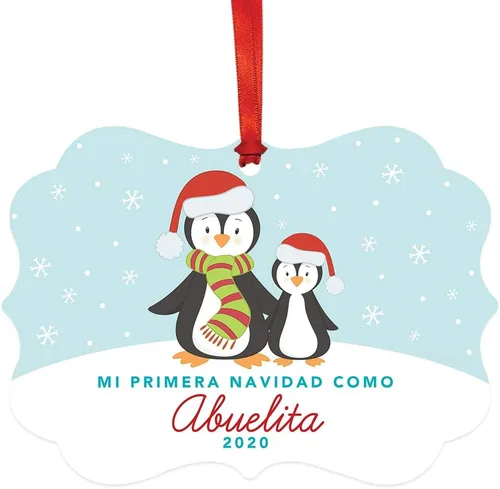 Vista 6 de Andaz Press Adorno de recuerdo de Navidad con marco de fantasía de familia española, Nuestra Primera Navidad Como UNA Familia De Tres 2024, Familia