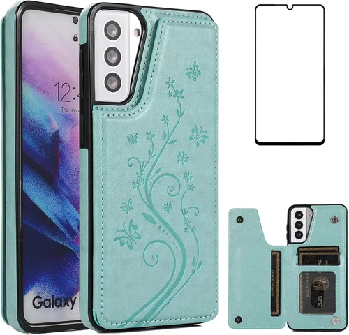 Vista 13 de Funda de teléfono para Samsung Galaxy S21 Plus Glaxay S21+ 5G con protector de pantalla de vidrio templado, tarjetero y tarjetero con soporte