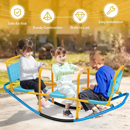 Vista 4 de Costzon Teeter Totter - Balancín para niños al aire libre, balancín mecedor de metal 2 en 1 para niños pequeños con asas de fácil agarre, juguete