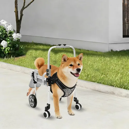 Vista 4 de Silla de ruedas ajustable para patas traseras, cochecito de perro de 4 ruedas con asa, silla de ruedas ligera para mascotas discapacitadas, patas
