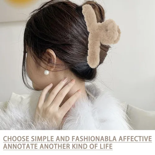 Vista 4 de 2 pinzas peludas para el cabello de felpa para cabello grueso y delgado, pinzas grandes antideslizantes de pelo sintético para mujeres