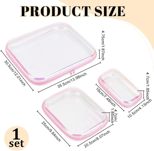 Vista 2 de AHANDMAKER 3 Pack Clear Hard Shell Zipper Case, Iridescent Travel Bags