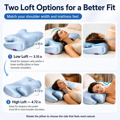 Vista 3 de Almohada cervical cervical para dormir, almohada de contorno de espuma viscoelástica de firmeza media con orificios para los brazos, 2 alturas