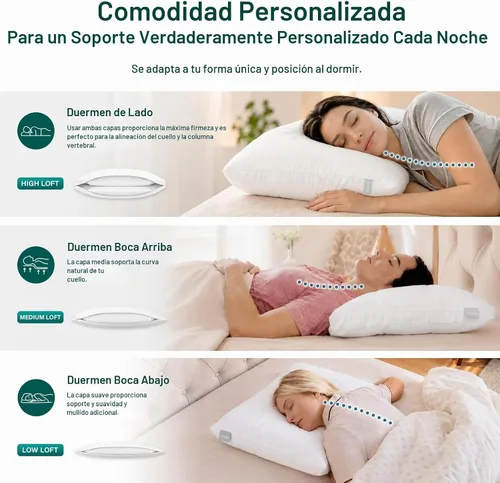 Vista 3 de Nuzzle - Almohada de enfriamiento ajustable para dormir de lado, almohada de cama de tamaño estándar de lujo colección hotel - Mejor almohada