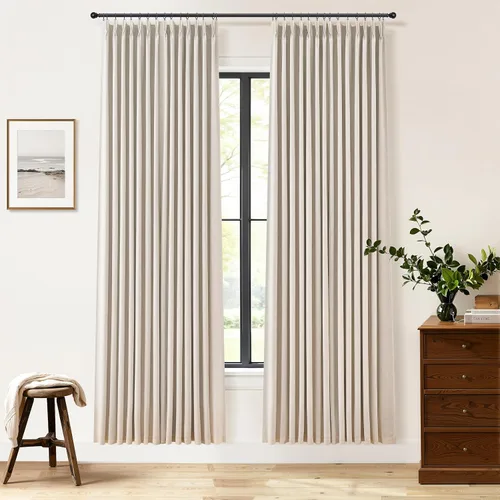 Vista 37 de Cortinas opacas plisadas de lino beige y blanco de 90 pulgadas de largo para dormitorio o sala de estar, juego de 2 paneles, oscurecimiento