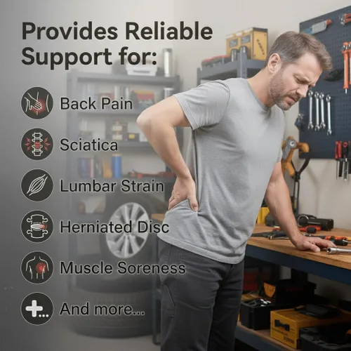 Vista 8 de Soporte de espalda para aliviar el dolor de espalda baja – Soporte ergonómico y cinturón elástico ajustable – Soporte lumbar para hernia de disco
