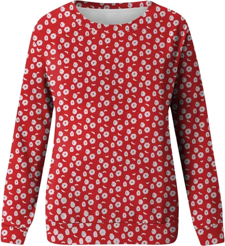 Vista 3 de Sudadera para mujer, de manga larga, con estampado, cuello redondo, casual, holgada, ligera, sin botones