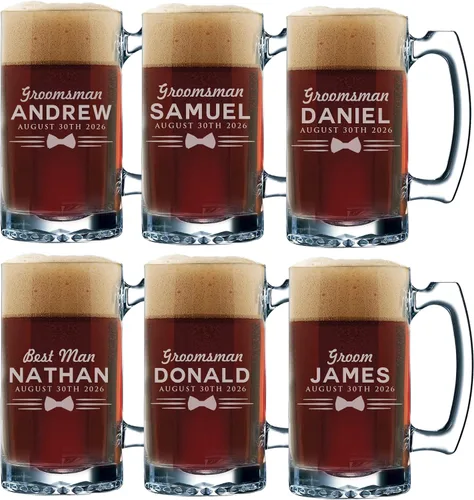 Vista 10 de Conjuntos personalizados de tazas de cerveza padrinos de boda, estilo uniforme de 12 oz (1)