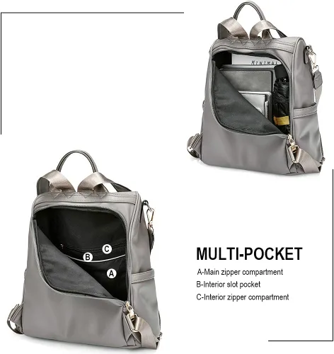 Vista 5 de Bolso CLUCI tipo mochila para mujer, de piel, moderno, bolso de viaje, de tamaño mediano, de diseño, convertible, mochila de hombro, Gris oscuro, M