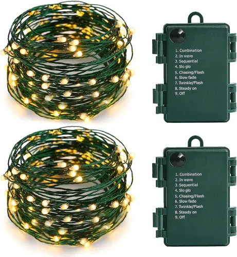 Vista 9 de Luces estrelladas que funcionan con pilas, 50 micro LED de 18 pies, blanco cálido, impermeable, árbol de Navidad, corona, boda de bricolaje
