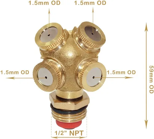 Vista 2 de beduan Rociador Mister Head 1/2" NPT Latón 4 Agujeros Manguera de Jardín Aspersores Riego Conexión de conexión con adaptador y filtro de malla